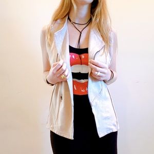 Asymmetrical faux suede zip vest